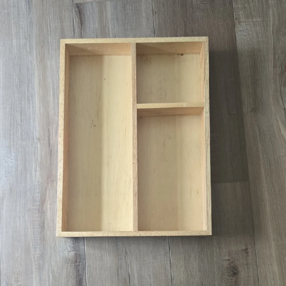 Wooden Multi‑Compartment Organizer Tray – Natural Finish